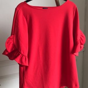 Red Ann Taylor blouse with flutter sleeve